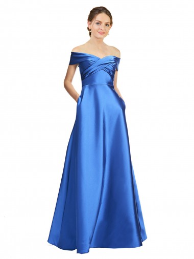 Sleeveless Off the Shoulder Ball Gown Formal Satin Bridesmaid Dress / Prom Dress Glasgow