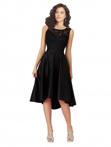 Short High Low Satin Cocktail Bridesmaid Dress with a Beaded and Embroidered Bodice Glasgow