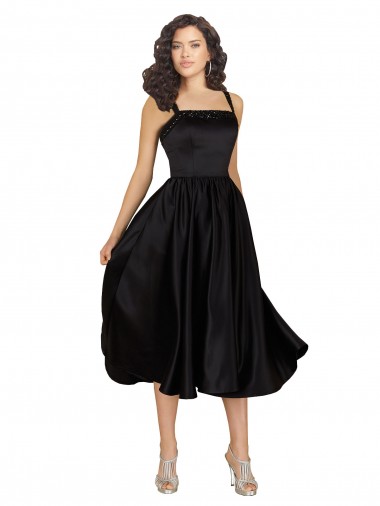 Short Cocktail Length Square Neck Satin Bridesmaid Dress / Prom Dress with Beading Glasgow