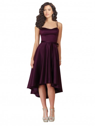 Elegant High Low Satin Bridesmaid Dress / Prom Dress with Criss Cross Back Glasgow