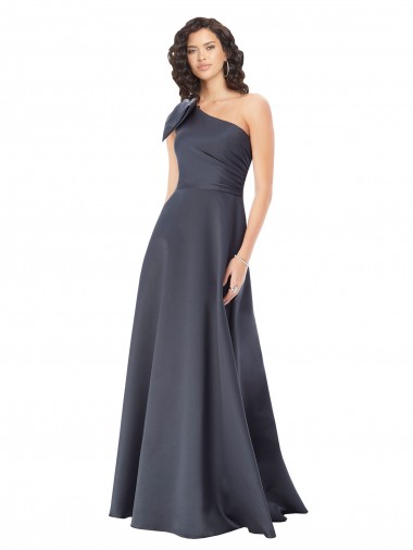 Rouched One Shoulder Floor Length Formal Satin Bridesmaid Dress / Prom Dress with Bow Glasgow