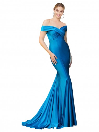Off the Shoulder Long Chapel Train Formal Satin Bridesmaid Dress / Prom Dress Glasgow