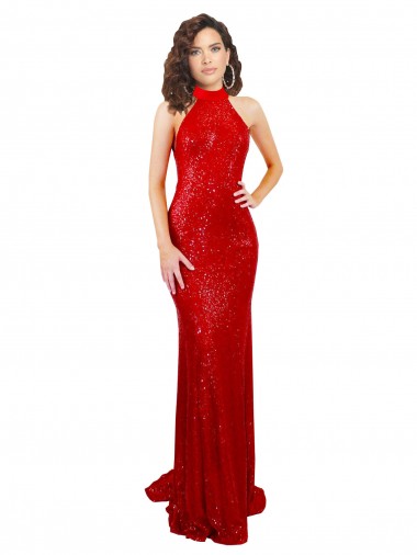 Halter High Neck Mermaid Open Back Formal Sequin Bridesmaid Dress / Prom Dress Glasgow