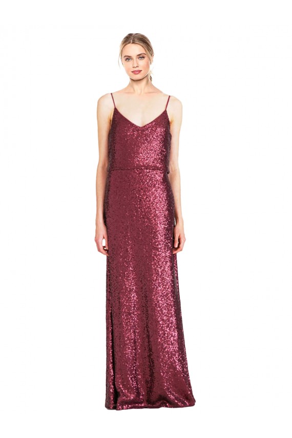 High Neck Halter Long Slim Formal Sequin Bridesmaid Dress / Prom Dress with V-Neck and Blouson Bodice