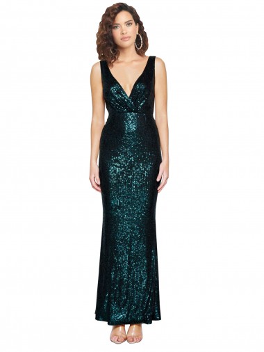 V-Neck Full Length Formal Sequin Bridesmaid Dress / Prom Dress with Draped Back Glasgow