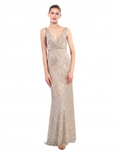 Faux Surplice V-Neck Slim Formal Sparkling Sequin Bridesmaid Dress / Prom Dress Glasgow