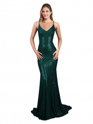 Fishtail Shaped V-Neck Open Back Long Formal Sequin Bridesmaid Dress / Prom Dress Glasgow