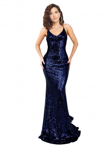 Mermaid V-Neck Low Back Long Formal Sequin Bridesmaid Dress / Prom Dress Glasgow