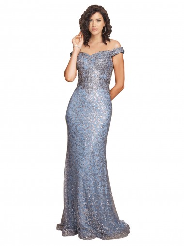 Off the Shoulder Sweetheart Neckline Formal Sequin Bridesmaid Dress / Prom Dress with Thigh High Slit Glasgow