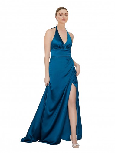 Halter Neck Formal Silky Satin Bridesmaid Dress / Prom Dress Glasgow