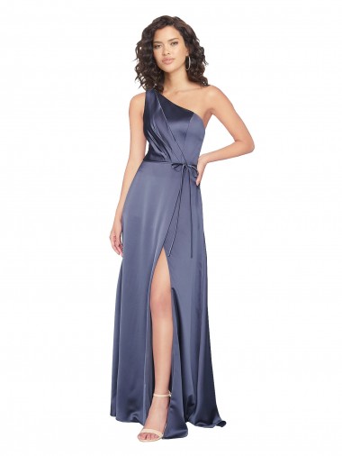 Draped Formal Silky Satin Bridesmaid Dress / Prom Dress with Tied Waist Glasgow