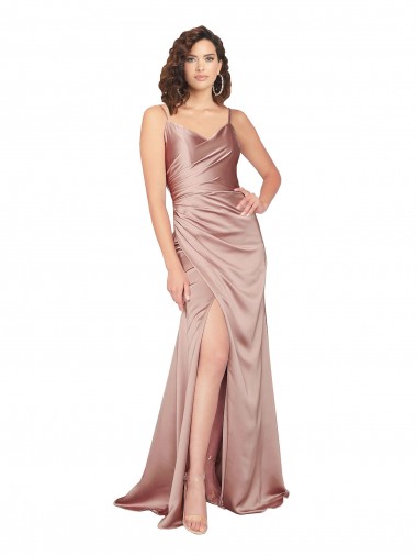 Floor Length Formal Silky Satin Bridesmaid Dress / Prom Dress with Front Skirt Slit Glasgow