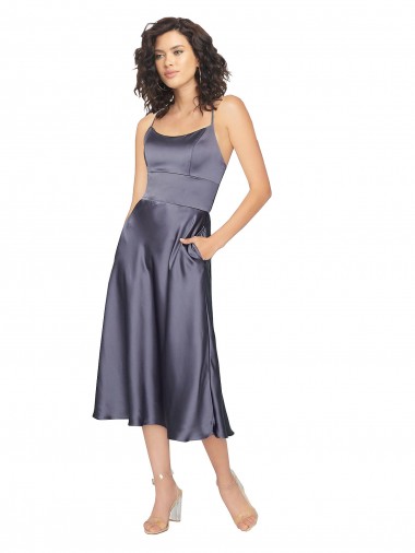 Midi Cocktail Length Silky Satin Bridesmaid Dress / Prom Dress with Open Tied Back Glasgow