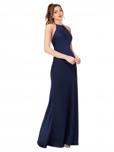 High Neck Satin Bridesmaid Dress / Prom Dress with Strappy Back Glasgow