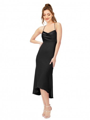 High Low Formal Silky Satin Cowl Neck Cocktail Midi Bridesmaid Dress / Prom Dress Glasgow