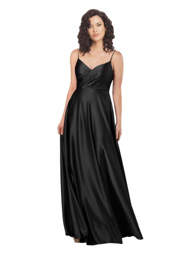 Full Length V-Neckline Formal Silky Satin Bridesmaid Dress / Prom Dress with Full Skirt Glasgow