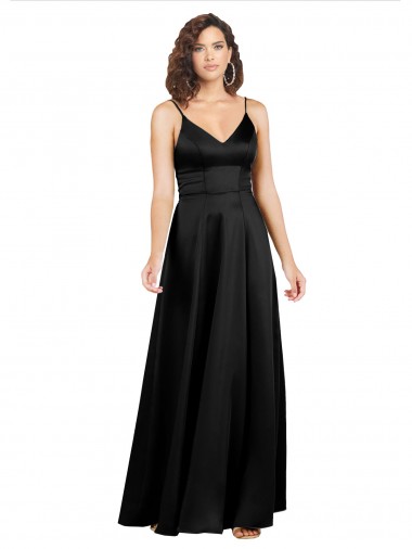 Formal Silky Satin Floor-Length Long Bridesmaid Dress / Prom Dress with V-Neckline Glasgow
