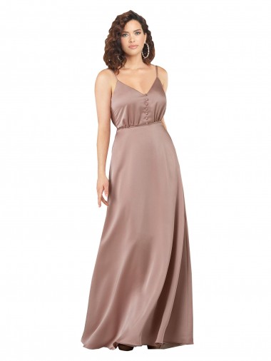 Subtle V-Neckline Formal Silky Satin Bridesmaid Dress with Front Button Detail Glasgow