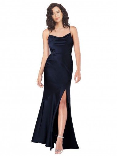 Draped Cowl Neck Formal Silky Satin Bridesmaid Dress / Prom Dress with Skirt Slit Glasgow