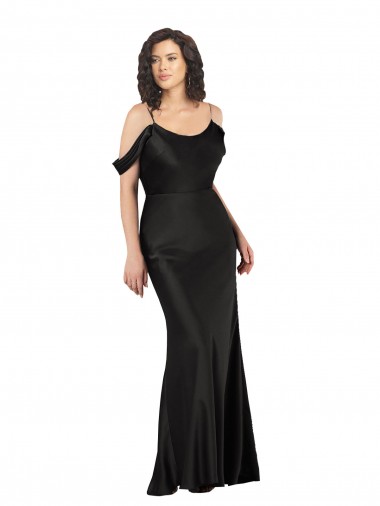 Off the Shoulder Sleeves Formal Silky Satin Bridesmaid Dress / Prom Dress with Skirt Slit Glasgow