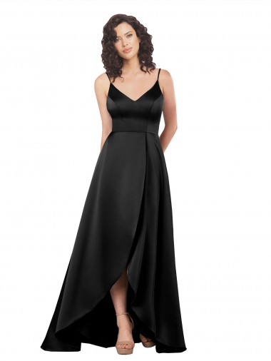 High Low V-Neckline Formal Silky Satin Tulip Bridesmaid Dress / Prom Dress with Wrap Skirt Glasgow