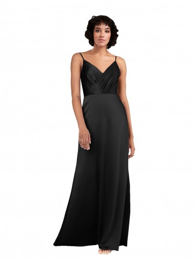 Full Length V-Neckline Formal Silky Satin Bridesmaid Dress / Prom Dress with Spaghetti Straps Glasgow