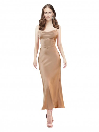 Cowl Neck Formal Silky Satin Midi Length Bridesmaid Dress / Cocktail Prom Dress Low Back Glasgow