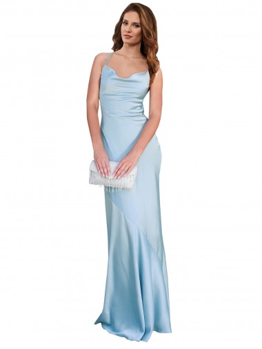 Open Back with Ties Cowl Neck Sheath Formal Silky Satin Long Bridessmaid Dress Glasgow