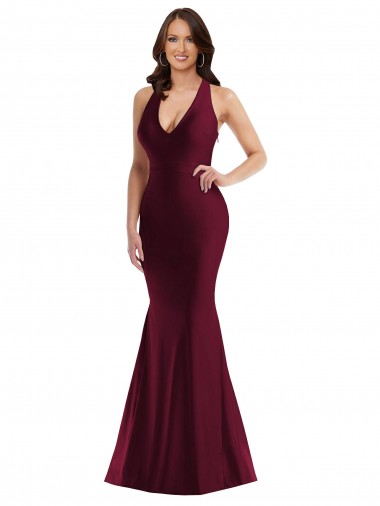 Plunge Neckline Cutout Low Back Formal Silky Satin Mermaid Bridesmaid Dress / Prom Dress Glasgow