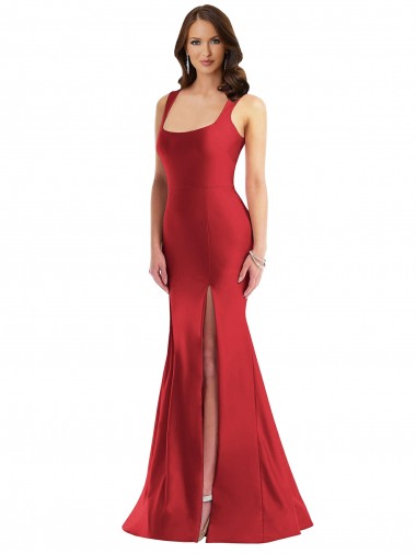 Square Neck Formal Silky Satin Mermaid Bridesmaid Dress / Prom Dress with Side Slit Glasgow