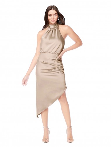 Silky Satin High Low Midi Cocktail Length Bridesmaid Dress / Prom Dress with Asymmetric Skirt Glasgow