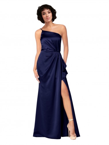 One Shoulder Formal Silky Satin Bridesmaid Dress / Prom Dress with Skirt Slit Glasgow