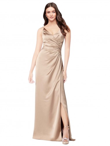 Formal Silky Satin Bridesmaid Dress / Prom Dress with Draped Surplice Bodice Glasgow