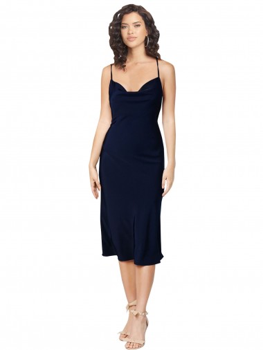 Short Cocktail Midi Length Formal Silky Satin Bridesmaid Dress / Prom Dress with Cowl Neck and Cross Back Straps Glasgow