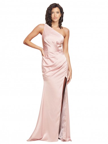 Full Length Ruched Formal Silky Satin Bridesmaid Dress / Prom Dress with Low Back and High Split Glasgow