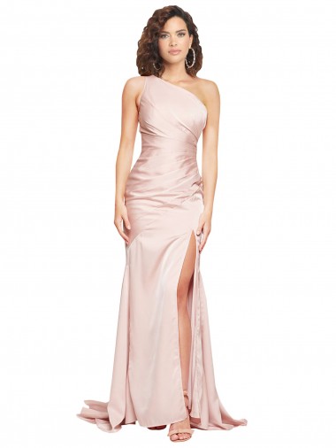 Full Length One Shoulder Long Formal Silky Satin Bridesmaid Dress / Prom Dress with High Split Glasgow