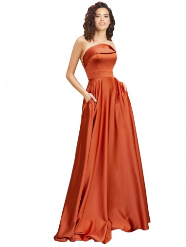 Strapless Sweep Train Formal Silky Satin Bridesmaid Dress / Prom Dress with Pleats Glasgow