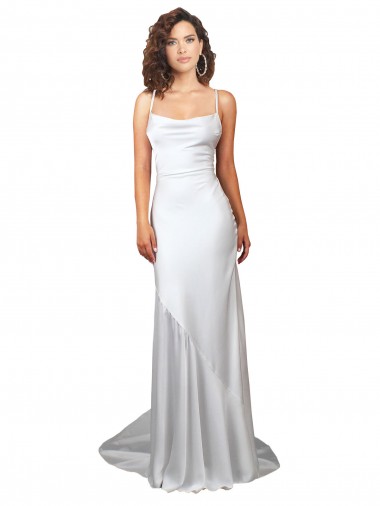 Simple Lace Up Back Cowl Neck Long Sweep Train Silky Satin Beach Wedding Dress Glasgow