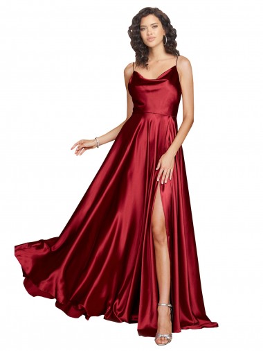 Cowl Neckline Long Formal Silky Satin Bridesmaid Dress / Prom Dress with Spaghetti Straps Glasgow