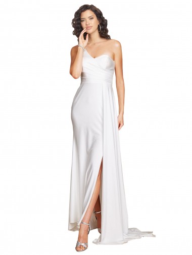 One Shoulder Floor Length Silky Satin Wedding Dress with Side Slit Glasgow