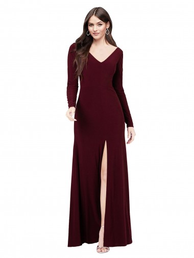 Long Sleeves Spandex Bridesmaid Gown with Front Slit Glasgow