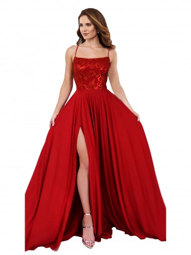 Lace Over Bodice Long Spandex Bridesmaid Dress / Prom Dress with Slit Glasgow