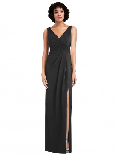 Draped Wrap Formal Maxi Spandex Bridesmaid Dress / Prom Dress with Front Slit Glasgow