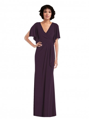 Faux Wrap Split Sleeves Formal Maxi Spandex Bridesmaid Dress / Prom Dress with Cascade Skirt Glasgow