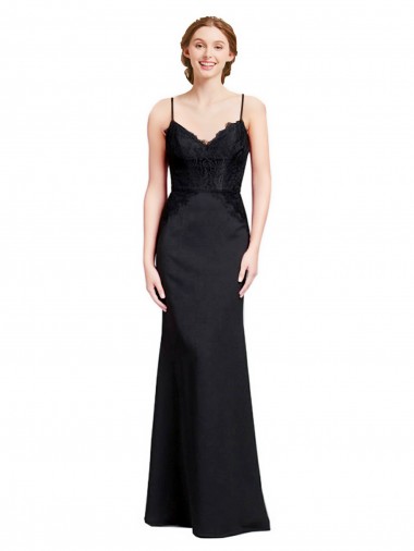 Long Chiffon Bridesmaid Dress / Prom Dress with Lace Bodice and Curved V-Neckline Glasgow