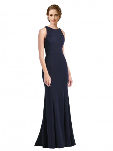 High Neck Sheath Long Crepe Bridesmaid Dress / Prom Dress Glasgow