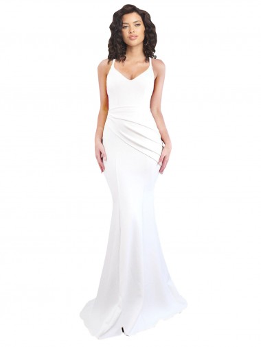 Fishtail Shape Spaghetti Straps Open Back Formal Crepe Bridesmaid Dress / Prom Dress with Ruffles Glasgow