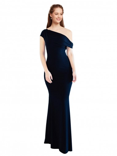 Draped Off the Shoulder Fitted Formal Crepe Bridesmaid Dress / Prom Dress Glasgow