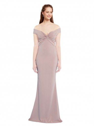 Knotted Off the Shoulder Formal Crepe Bridesmaid Dress / Prom Dress with Cut-Out Back Glasgow