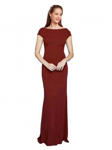 Cap Sleelves Mermaid Formal Crepe Bridesmaid Dress / Prom Dress Keyhole Back Glasgow